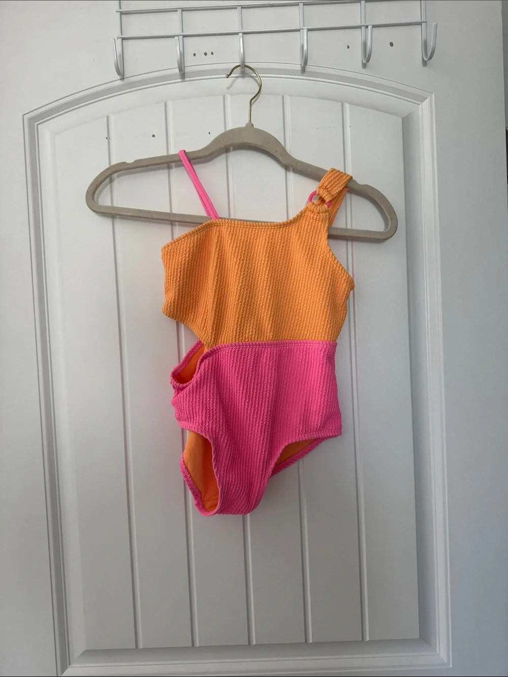 wonder nation Orange & Pink One-Piece Swimsuit with Asymmetrical Straps